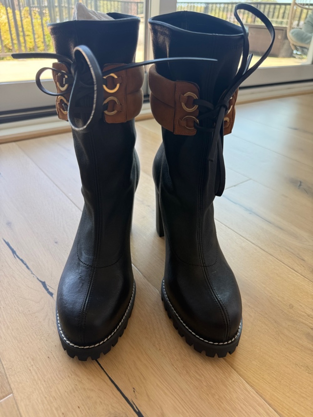 Stuart Weitzman Black Leather High-Heel Platform Boots size 10